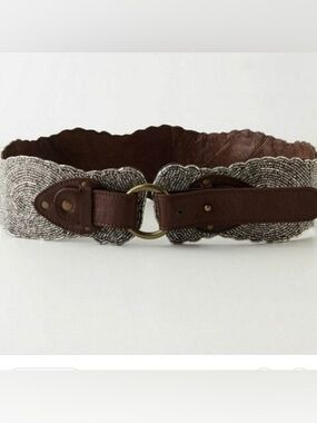 Anthropologie Jasper Beaded Belt with Brown Leather